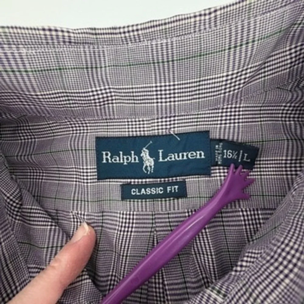 Ralph‎ Lauren Classic Fit Purple Glen Plaid Button Down Shirt Mens 16.5 L
